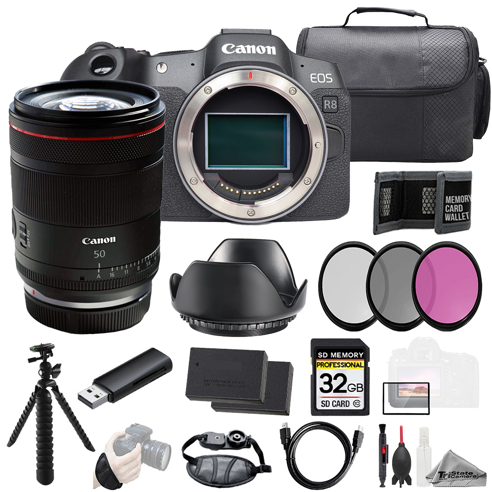 EOS R8 + RF 50mm f/1.4 L VCM Lens+32GB+Ext Bat+3PC Filter-Kit *FREE SHIPPING*