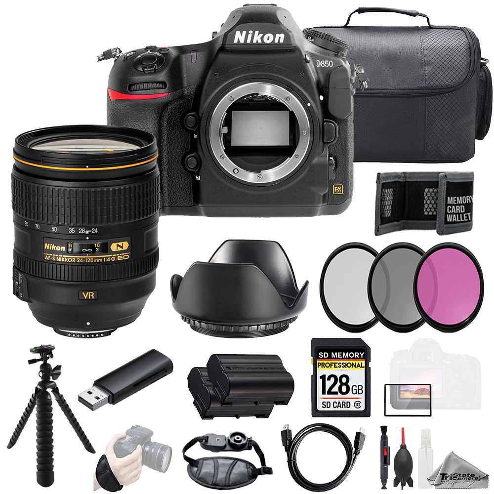 D850 + 24-120mm f/4G ED VR Lens 128GB + Ext Bat+ 3 PC Filter- Kit *FREE SHIPPING*