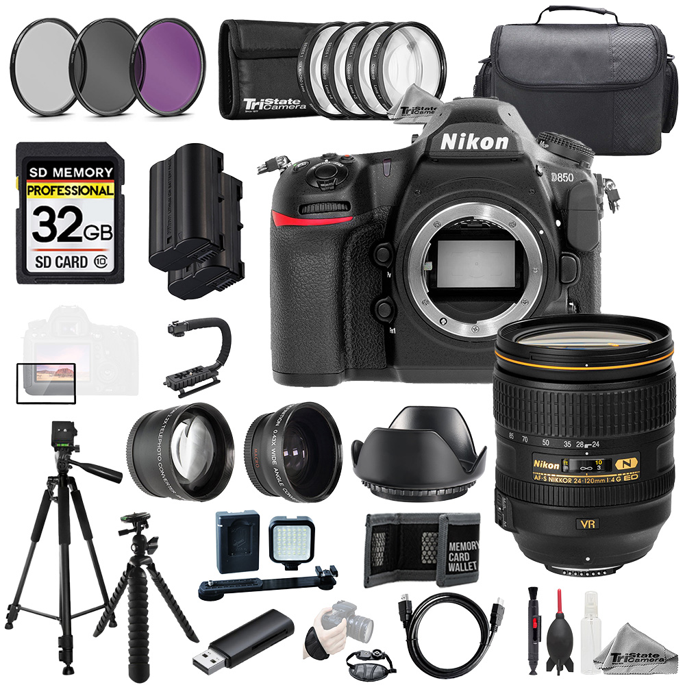 D850 + 24-120mm f/4G ED VR Lens +32GB+Ext Bat+9 PC Filtr-MEGA Kit *FREE SHIPPING*