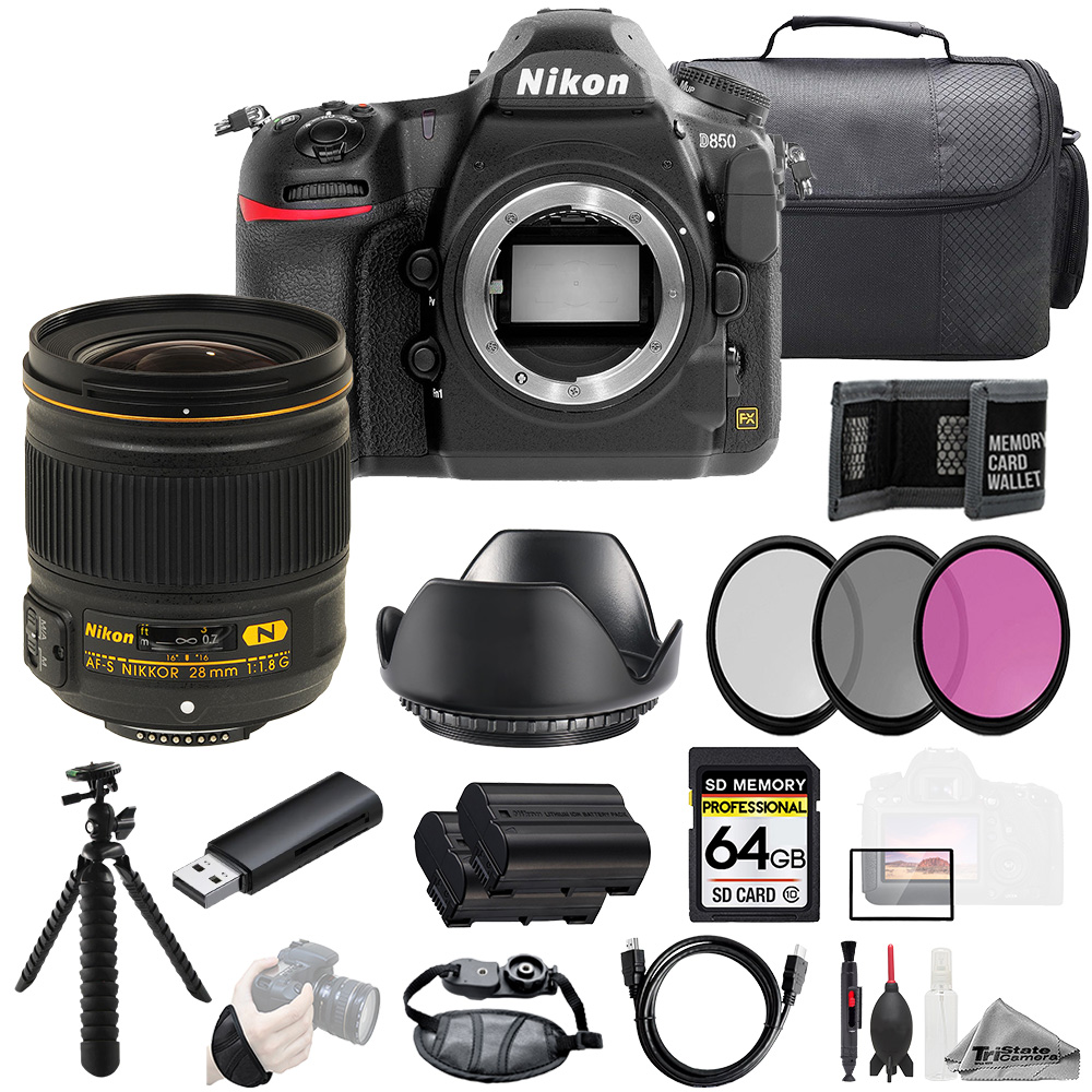 NIKON | D850 + AF-S NIKKOR 28mm f/1.8G Lens +64GB + Ext Bat+ 3 PC 