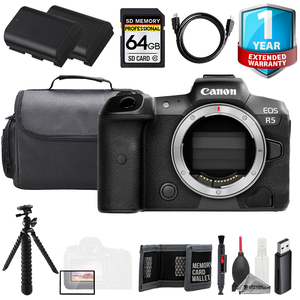EOS R5 Mirrorless Digital Camera +64GB+ Tripod + 1Yr Warranty - Value Kit *FREE SHIPPING*