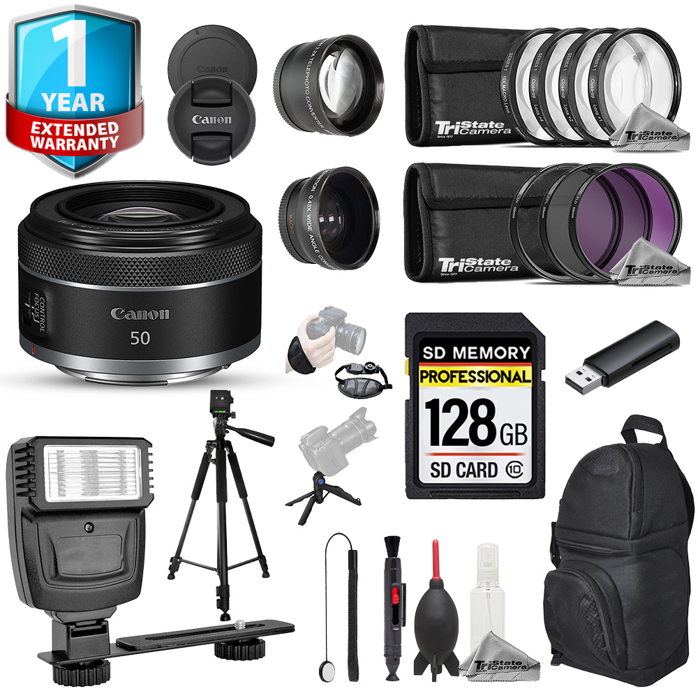 CANON | RF 50mm f/1.8 STM Lens - 20pc 128GB Pro Kit + 1 Yr