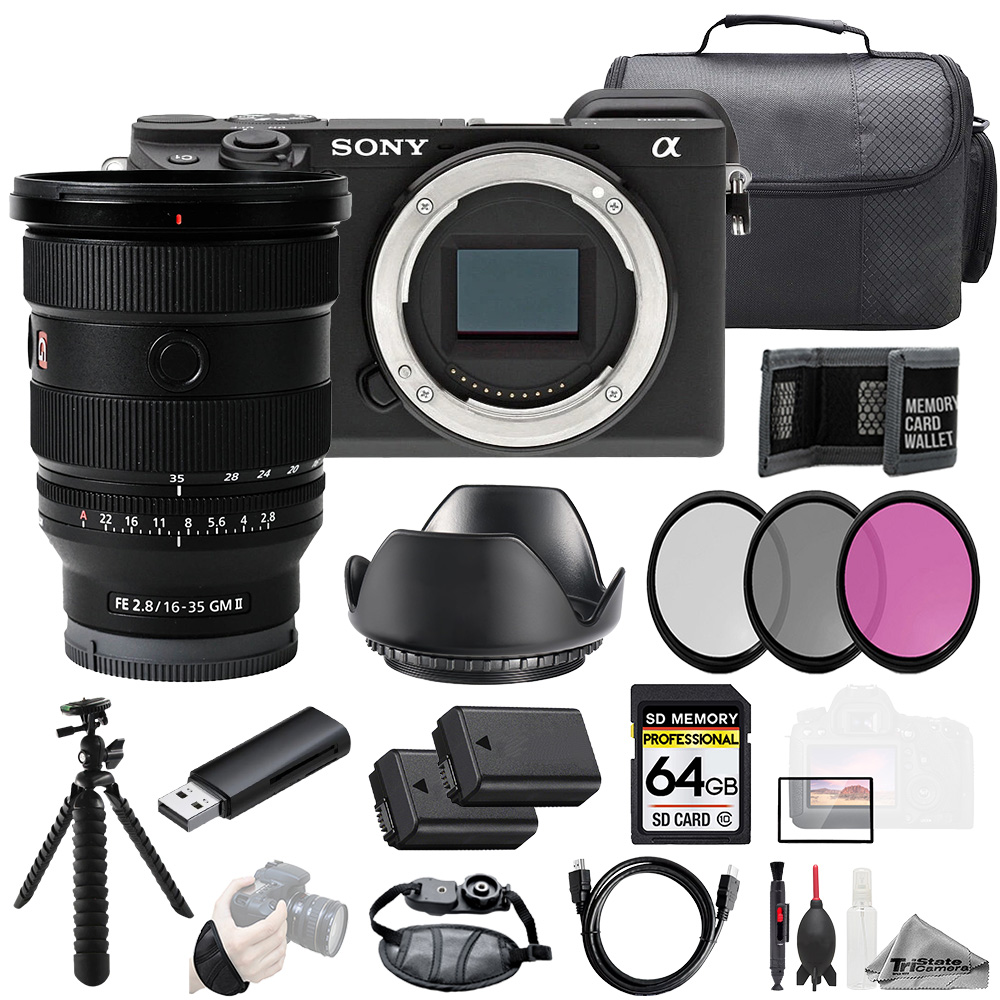 Alpha a6400 + FE 16-35mm f/2.8 GM II Lens +64GB + Ext Bat+ 3 PC Filter- Kit *FREE SHIPPING*