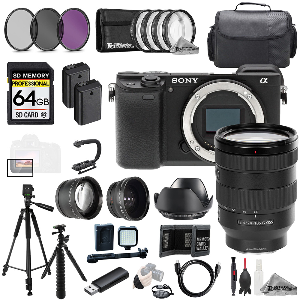 Alpha a6400 + FE 24-105mm f/4 G OSS Lens+64GB+Ext Bat+9 PC Filter-MEGA Kit *FREE SHIPPING*