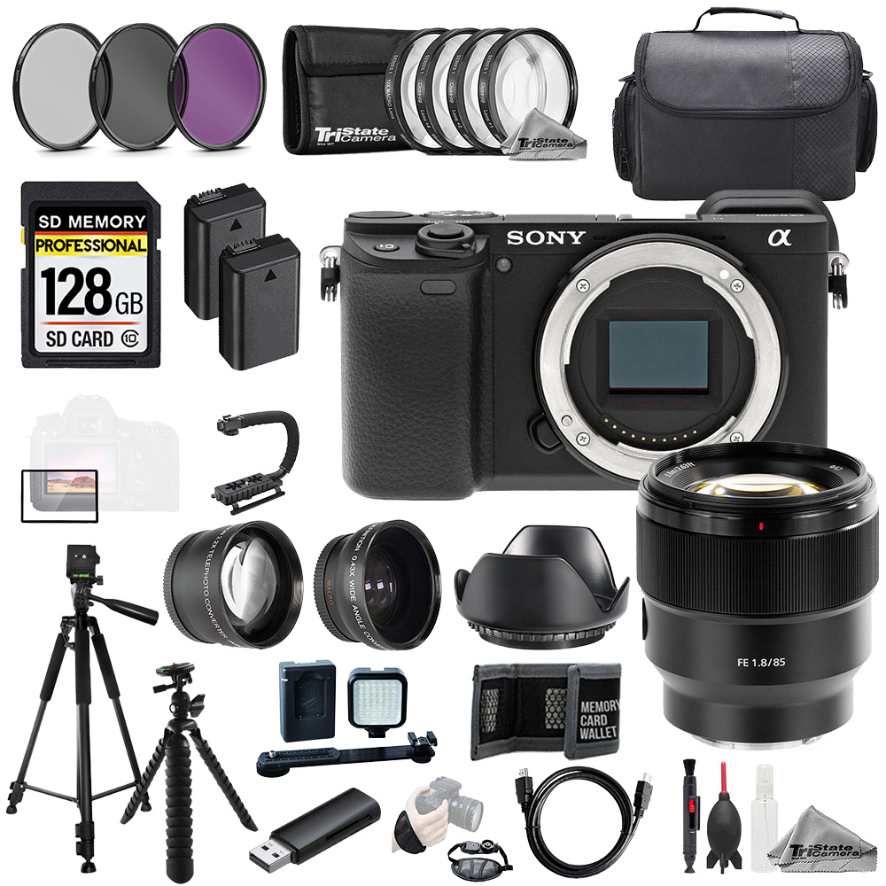 Alpha a6400 + Sony FE 85mm f/1.8 Lens+128GB+Ext Bat+9 PC Filtr MEGA Kit *FREE SHIPPING*
