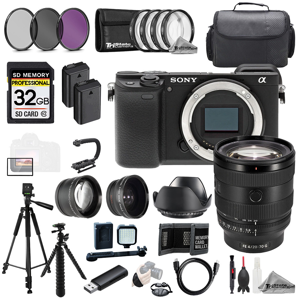 Alpha a6400 + Sony FE 20-70mm f/4 G Lens +32GB+Ext Bat+9 PC Filtr-MEGA Kit *FREE SHIPPING*