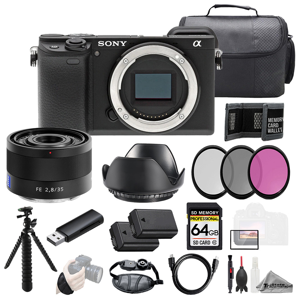 a6400 + Sonnar T* FE 35mm f/2.8 ZA Lens +64GB + Ext Bat+ 3 PC Filter- Kit *FREE SHIPPING*