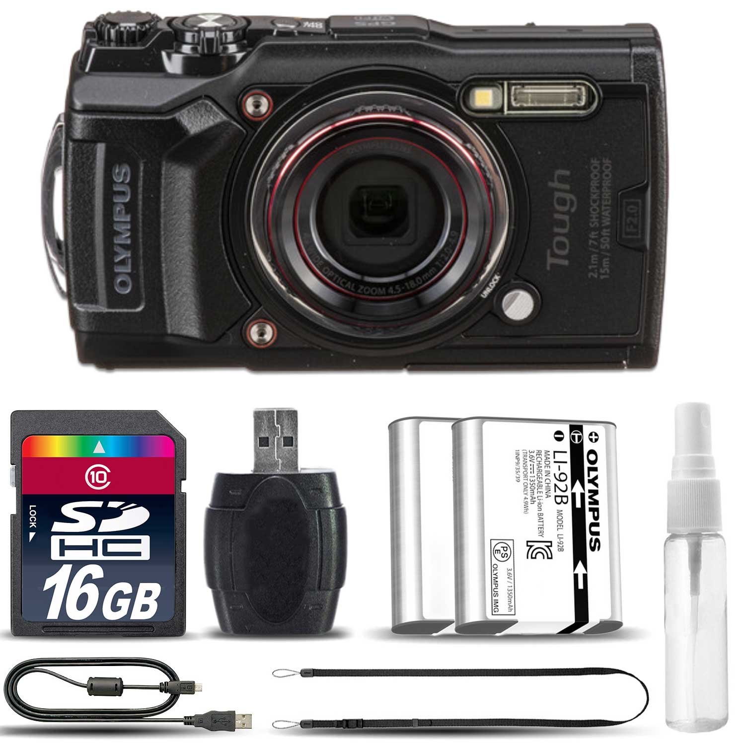 TOUGH TG-6 Digital Waterproof Camera (Black) + Extra Battery - 16GB Kit *FREE SHIPPING*