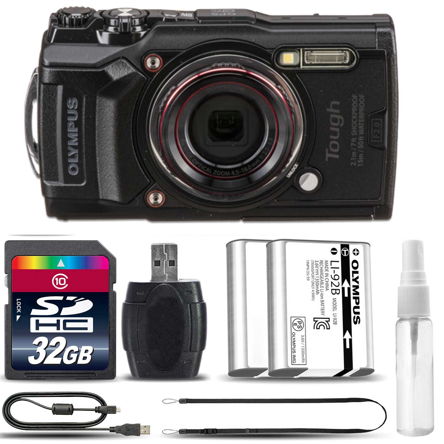 TOUGH TG-6 Digital Waterproof Camera (Black) + Extra Battery - 32GB Kit *FREE SHIPPING*