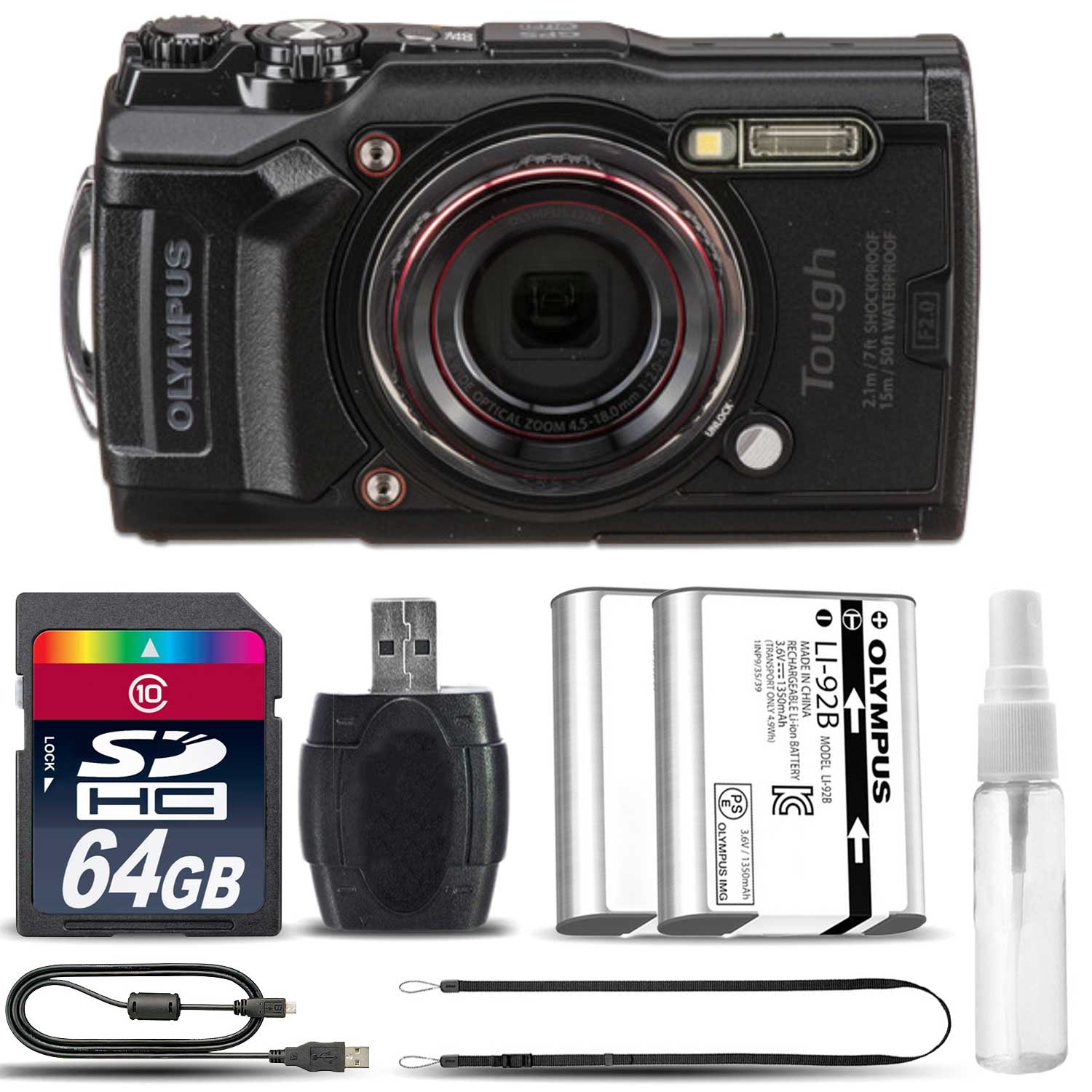 TOUGH TG-6 Digital Waterproof Camera (Black) + Extra Battery - 64GB Kit *FREE SHIPPING*