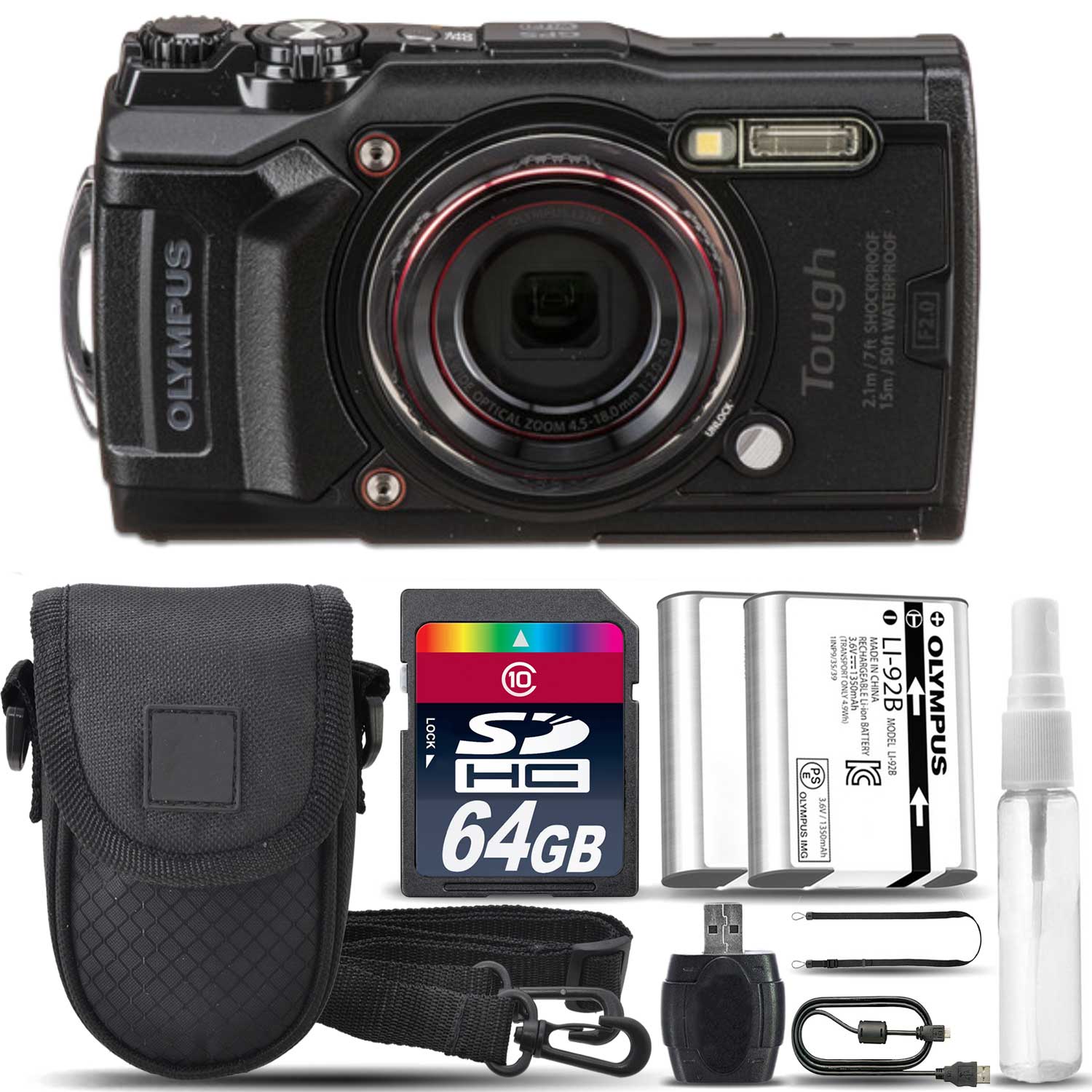 Stylus TOUGH TG-6 Digital Waterproof Camera Black + Case +EXT BATT + 64GB *FREE SHIPPING*