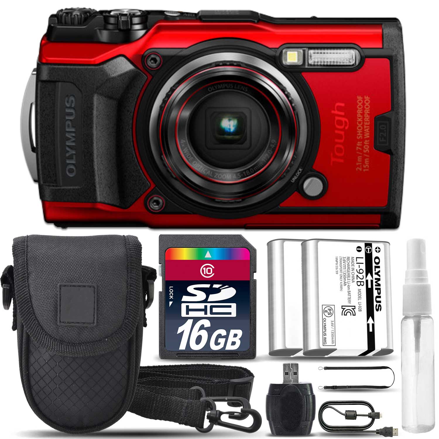 Stylus TOUGH TG-6 Digital Waterproof Camera Red + Case +EXT BATT + 16GB *FREE SHIPPING*