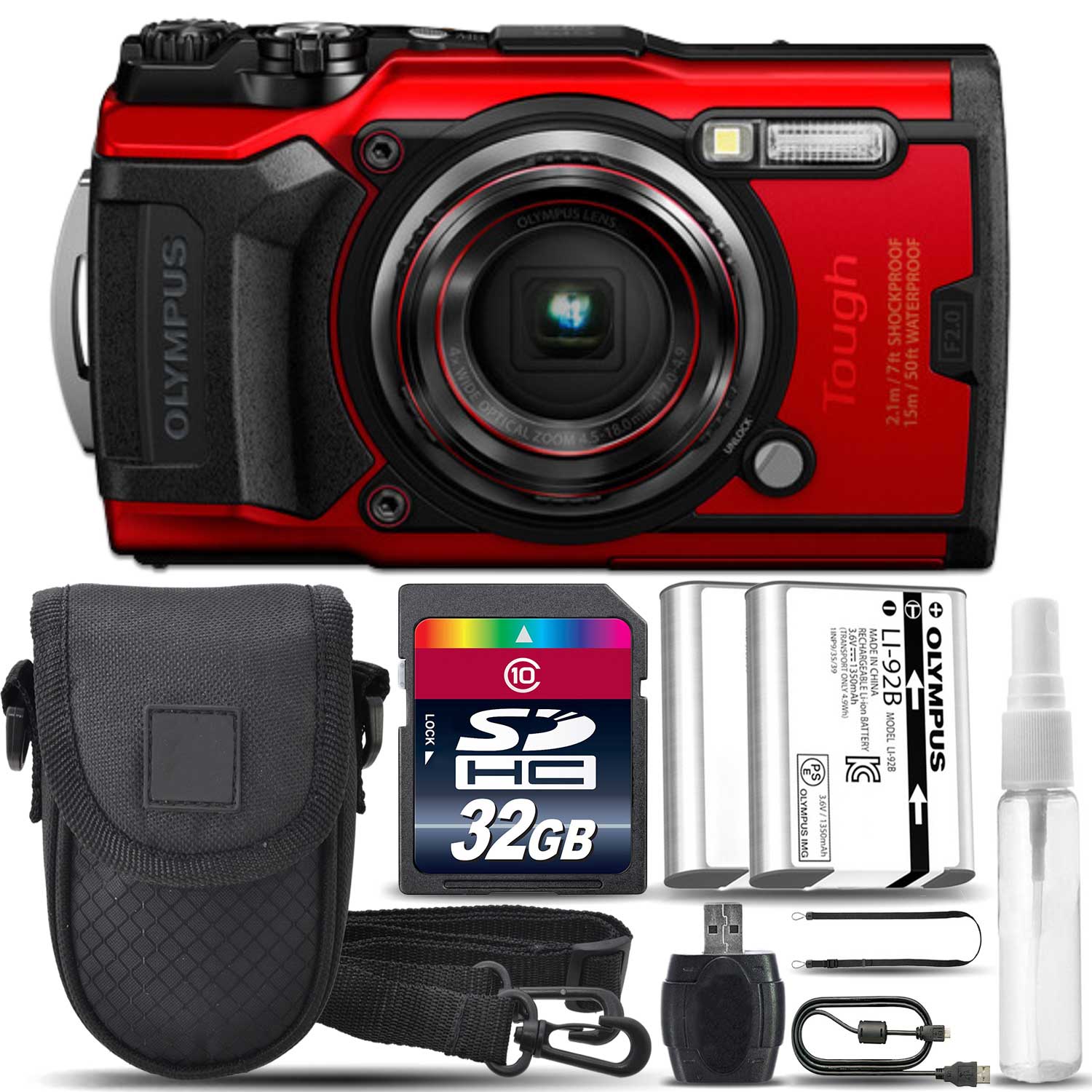 Stylus TOUGH TG-6 Digital Waterproof Camera Red + Case +EXT BATT + 32GB *FREE SHIPPING*