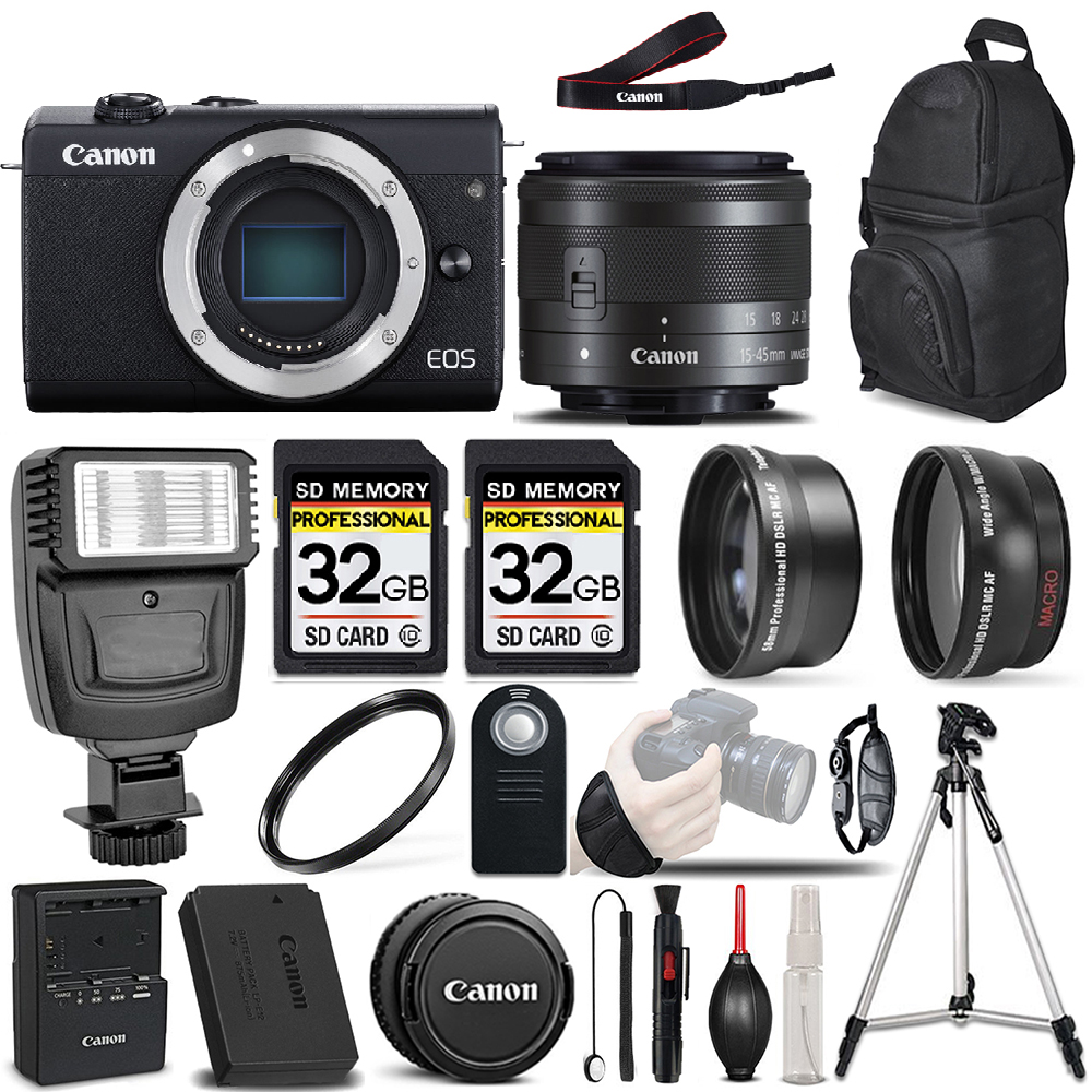 EOS M200  Mirrorless Digital SLR Camera - 3 Lens Kit + 64GB + PRO FLASH *FREE SHIPPING*