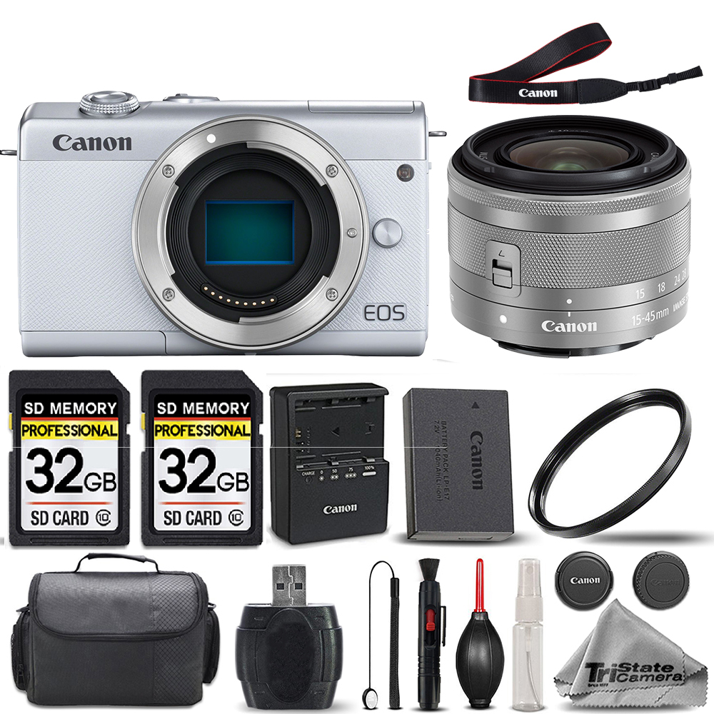 EOS M200 Mirrorless Camera (White) + 15-45mm STM Lens + 64GB - Basic Kit *FREE SHIPPING*