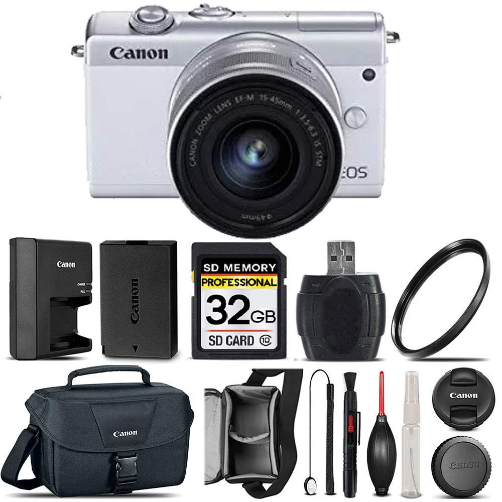 EOS M200 DSLR Camera White + 15-45mm STM + Canon Case 100ES + UV - 32GB Kit *FREE SHIPPING*