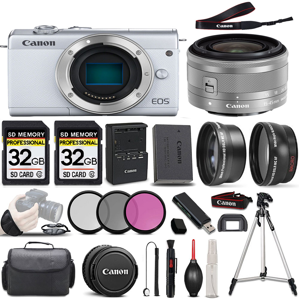 EOS M200  SLR Camera (White) + 15-45mm STM Lens + ULTIMATE Accessory Bundle *FREE SHIPPING*