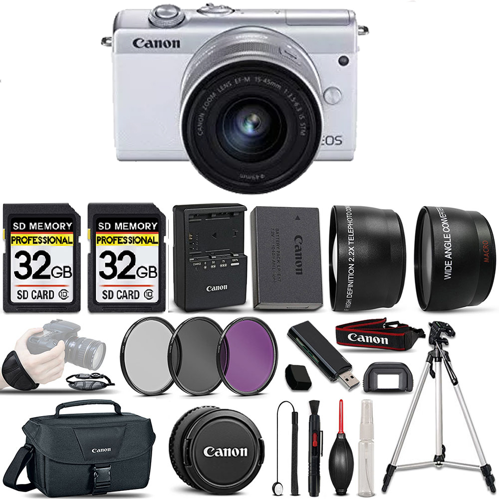 Canon EOS M200 SLR Camera (White) + 15-45mm STM Lens + Super Accessory Bundle *FREE SHIPPING*