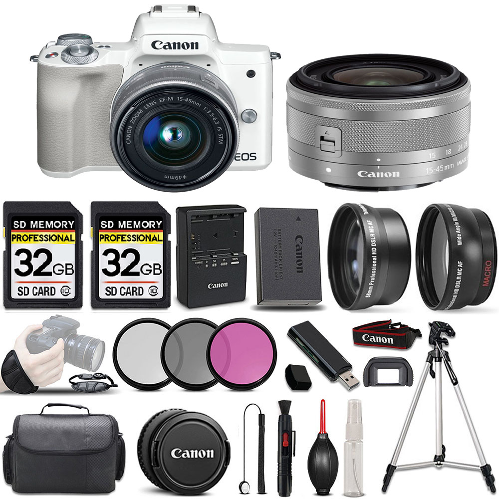 EOS M50 Kiss-M) SLR Camera (White) +15-45mm STM Lens + ULTIMATE Accessory *FREE SHIPPING*