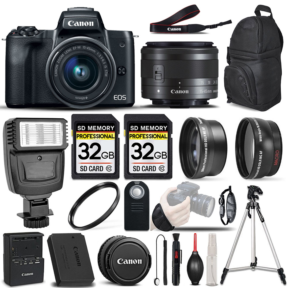 EOS M50 II Mirrorless Digital SLR Camera - 3 Lens Kit + 64GB + PRO FLASH *FREE SHIPPING*