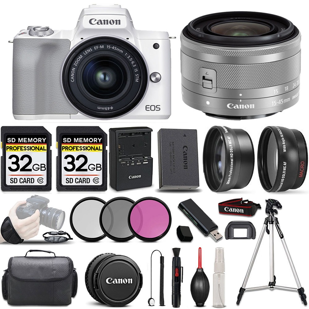 EOS M50 II SLR Camera White + 15-45mm STM Lens + ULTIMATE Accessory Bundle *FREE SHIPPING*