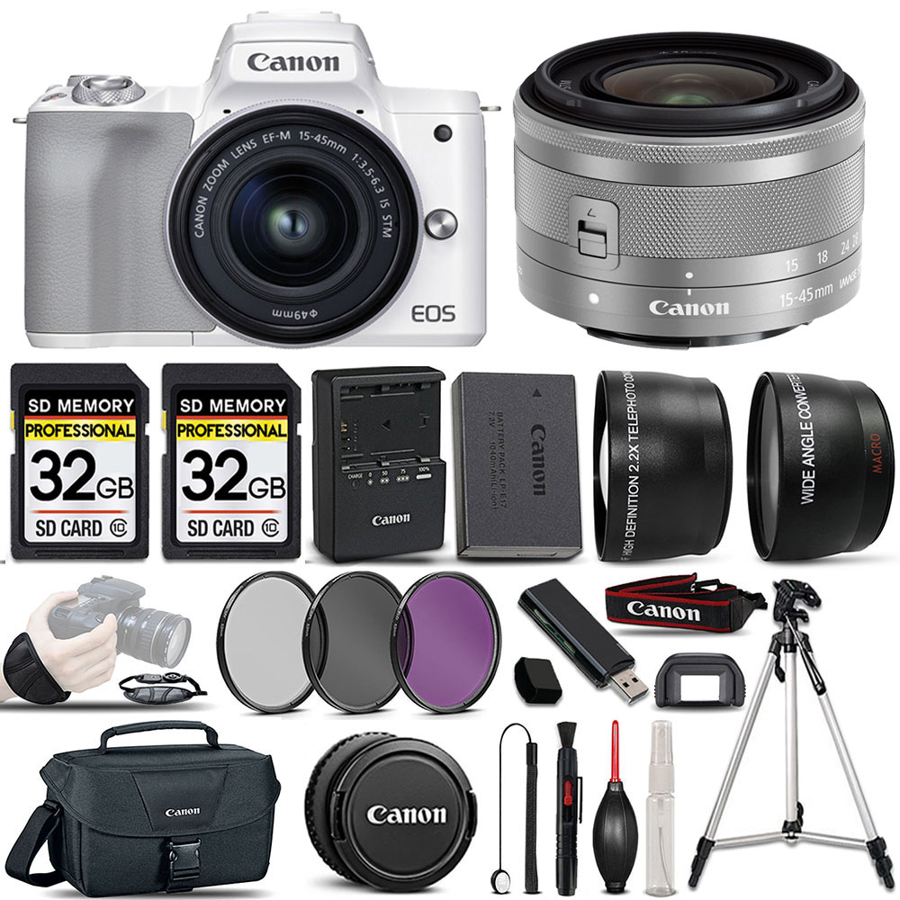 EOS M50 II SLR Camera White + 15-45mm STM Lens + ULTIMATE Accessory Bundle *FREE SHIPPING*