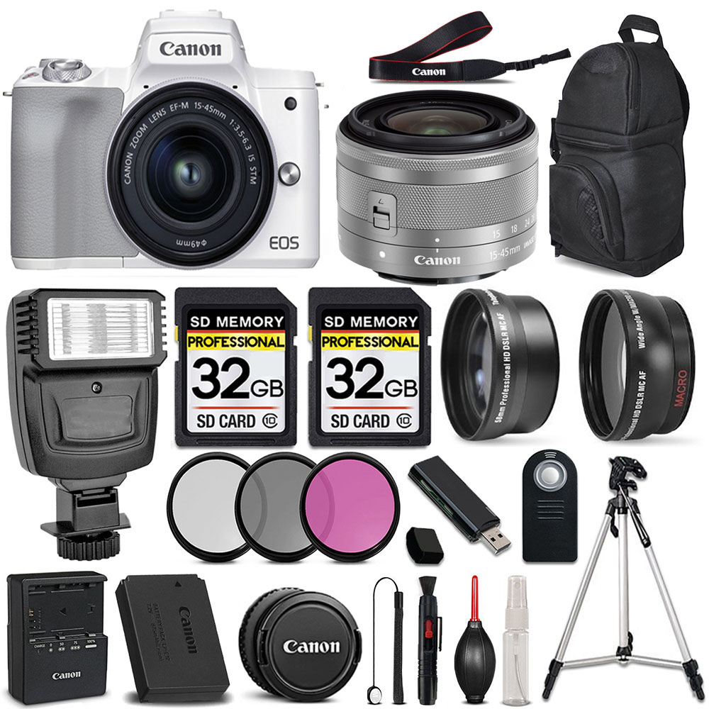 EOS M50 II Mirrorless Camera White + 15-45mm STM LENS + 64GB + 3 Piece Filter Set *FREE SHIPPING*