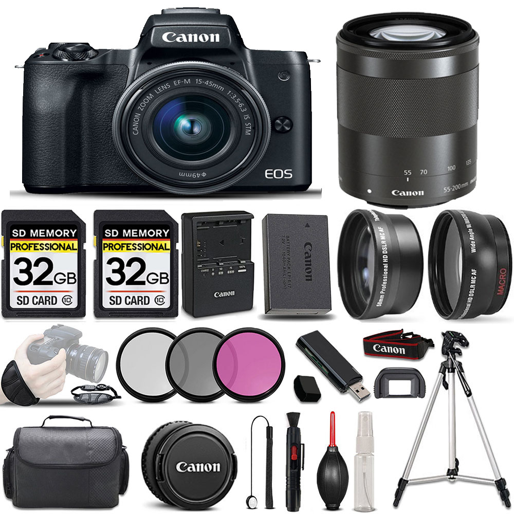 Canon EOS M50 II Camera + 15-45mm STM Lens + 55-200mm Lens + ULTIMATE Accessory *FREE SHIPPING*