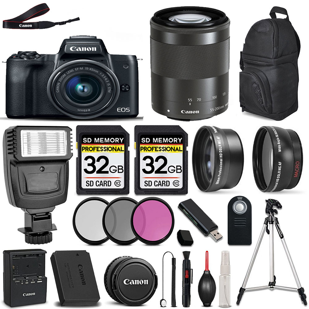 EOS M50 II Camera + 15-45mm Lens + 55-200mm Lens + 64GB + 3 Piece Filter Set *FREE SHIPPING*