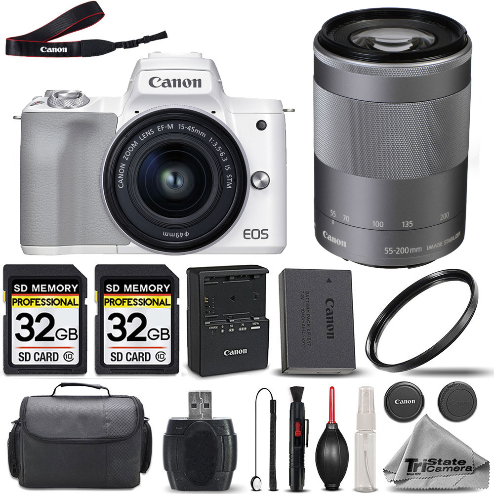 EOS M50 II Camera (White) + 15-45mm Lens + 55-200mm Lens + 64GB Basic Kit *FREE SHIPPING*