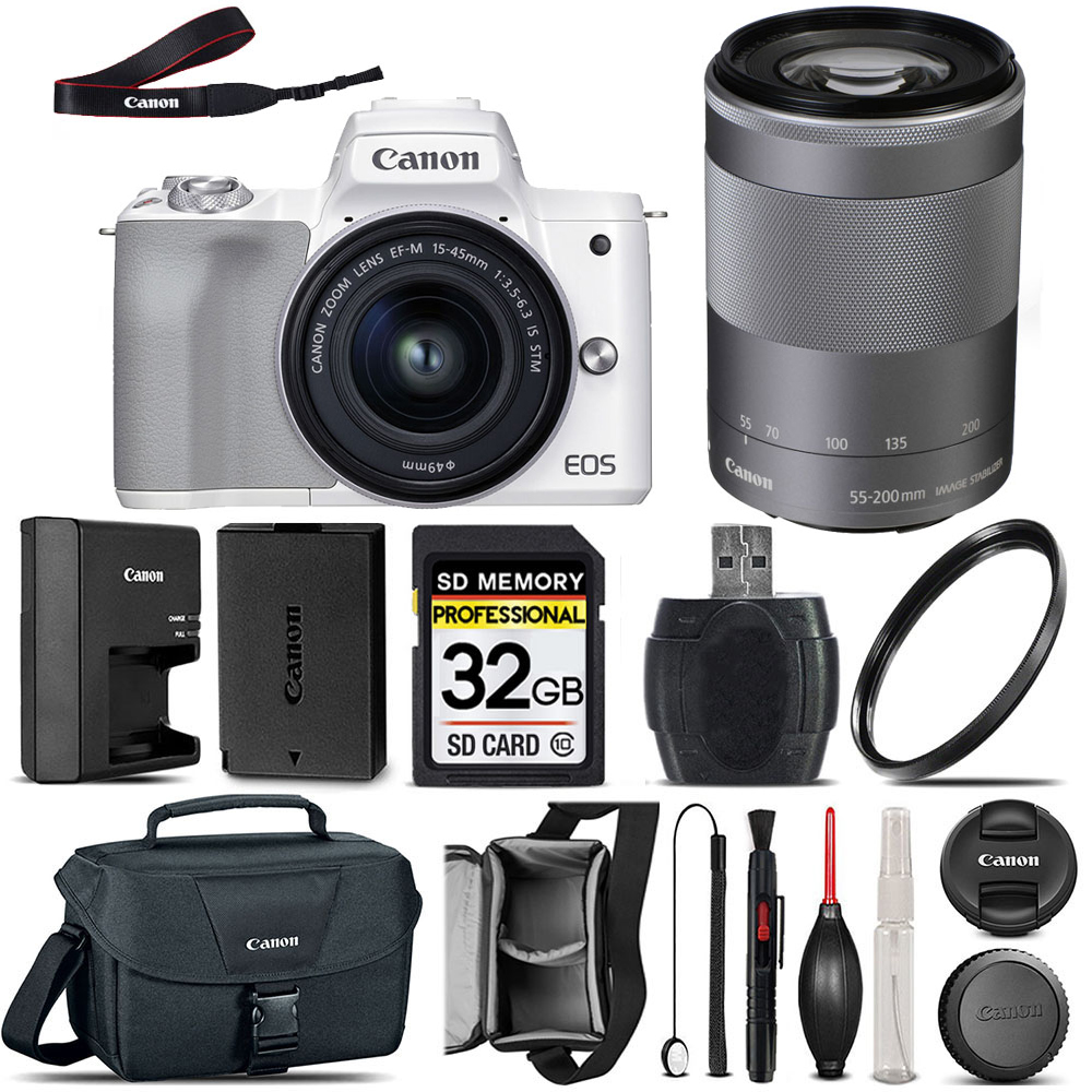 EOS M50 II Camera White + 15-45mm & 55-200mm Lenses + Canon Case + UV 32GB *FREE SHIPPING*