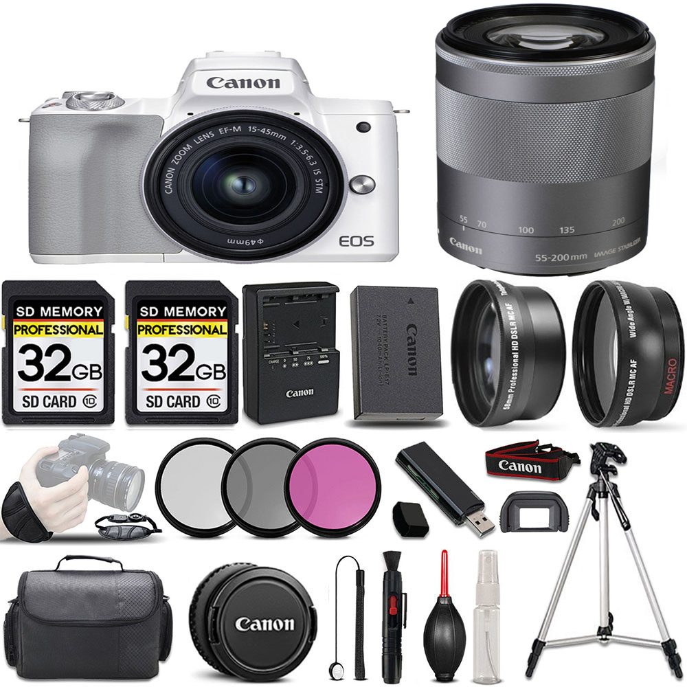 EOS M50 II Camera White + 15-45mm & 55-200mm Lenses + ULTIMATE Accessory *FREE SHIPPING*