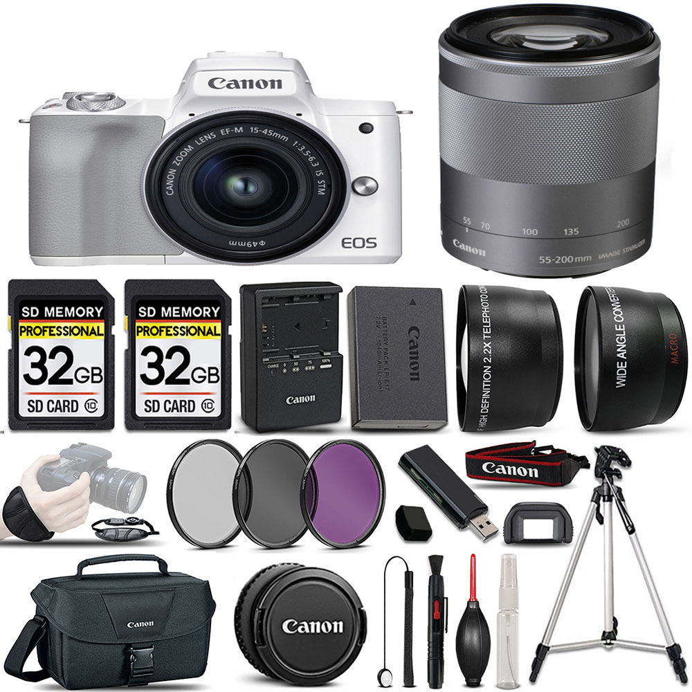EOS M50 II Camera White + 15-45mm & 55-200mm STM Lenses + ULTIMATE Bundle *FREE SHIPPING*