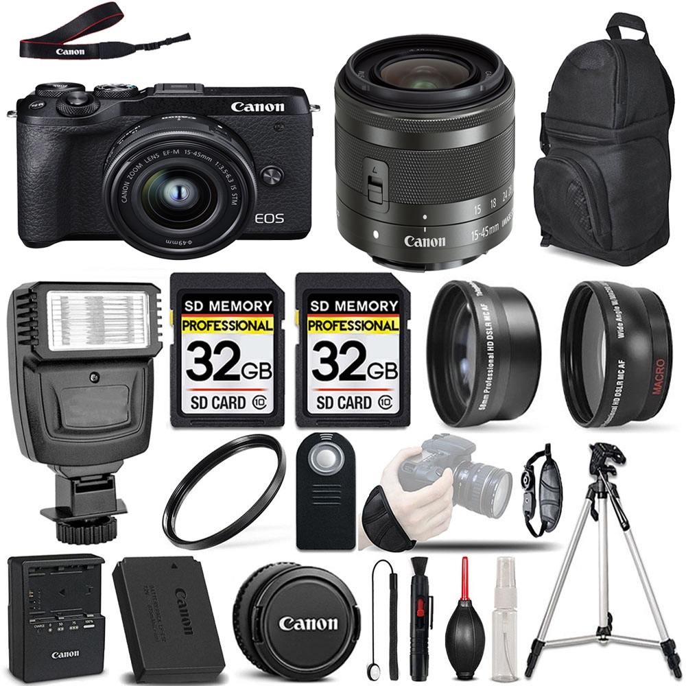 EOS M6 II Mirrorless Digital SLR Camera - 3 Lens Kit + 64GB + PRO FLASH *FREE SHIPPING*