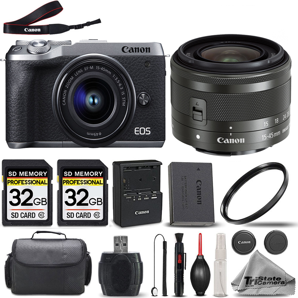 EOS M6 II SLR Camera (Silver) + 15-45mm STM Lens + 64GB - Basic Bundle *FREE SHIPPING*