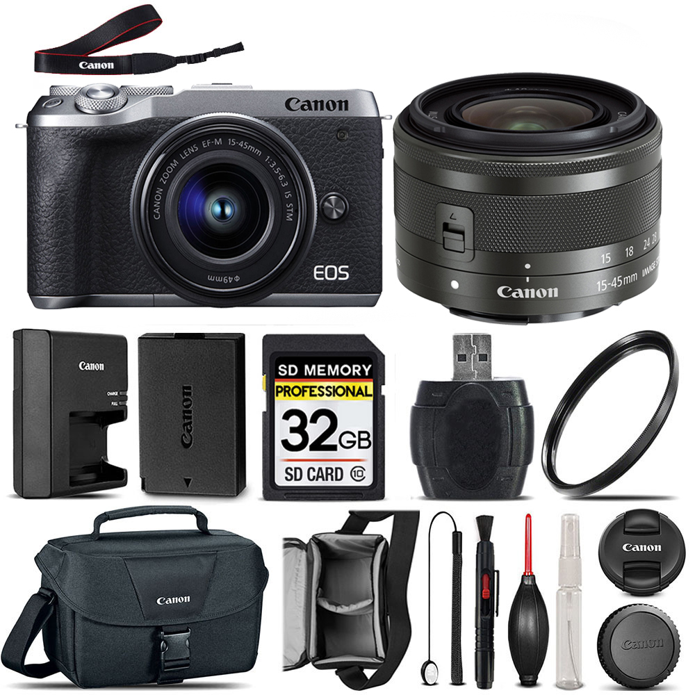 EOS M6 II Camera (Silver) + 15-45mm STM + Canon Case 100ES + UV - 32GB Kit *FREE SHIPPING*