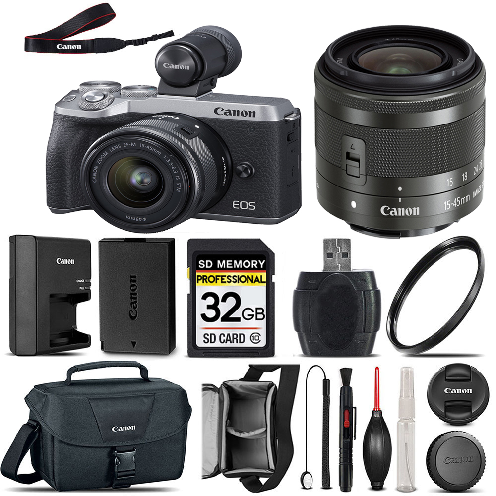 EOS M6 II Camera (Silver) + 15-45mm STM+ EVF-DC2 ViewFinder+ 100ES+UV-32GB *FREE SHIPPING*