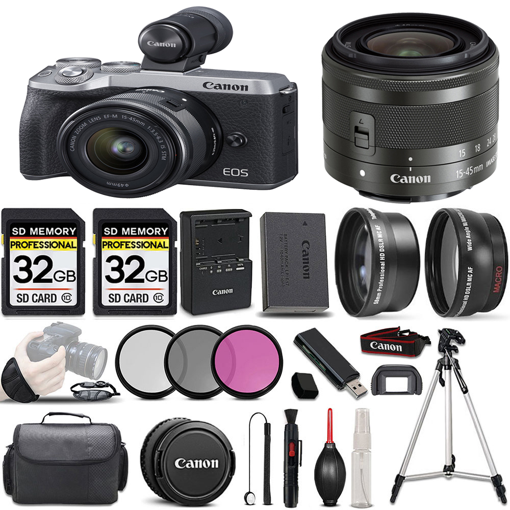EOS M6 II Camera Silver + 15-45mm STM Lens + EVF-DC2 ViewFinder ULTIMATE Kit *FREE SHIPPING*
