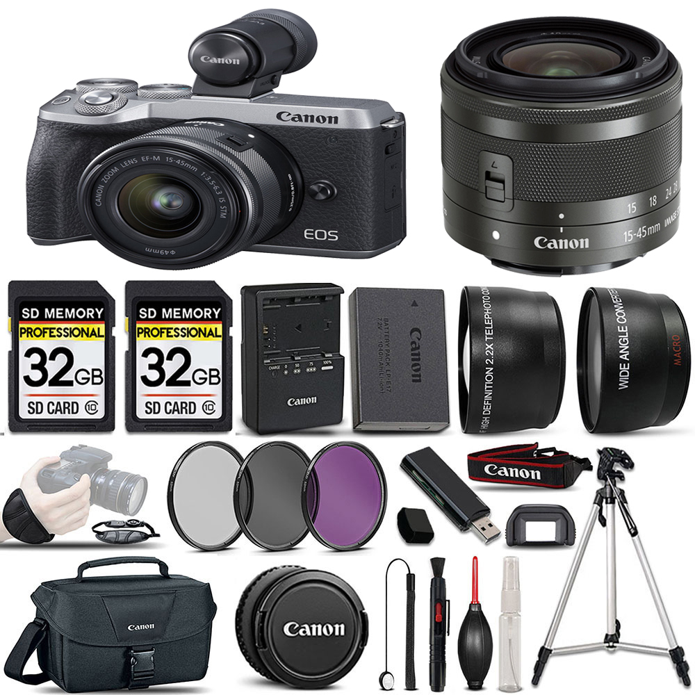 EOS M6 II Camera (Silver) + 15-45mm Lens + EVF-DC2 ViewFinder ULTIMATE Kit *FREE SHIPPING*