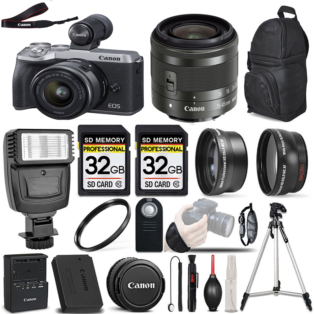 EOS M6 II Digital Camera Silver - 3 Lens + EVF-DC2 ViewFinder + 64GB + Flash *FREE SHIPPING*