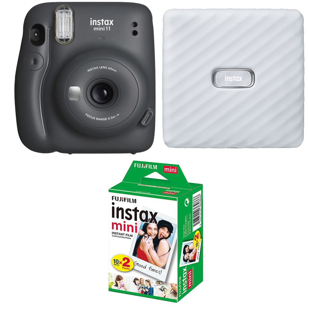 FUJIFILM INSTAX Mini 11 Camera (Gray) +  Mini Film White Printer Kit - 2 Pack *FREE SHIPPING*