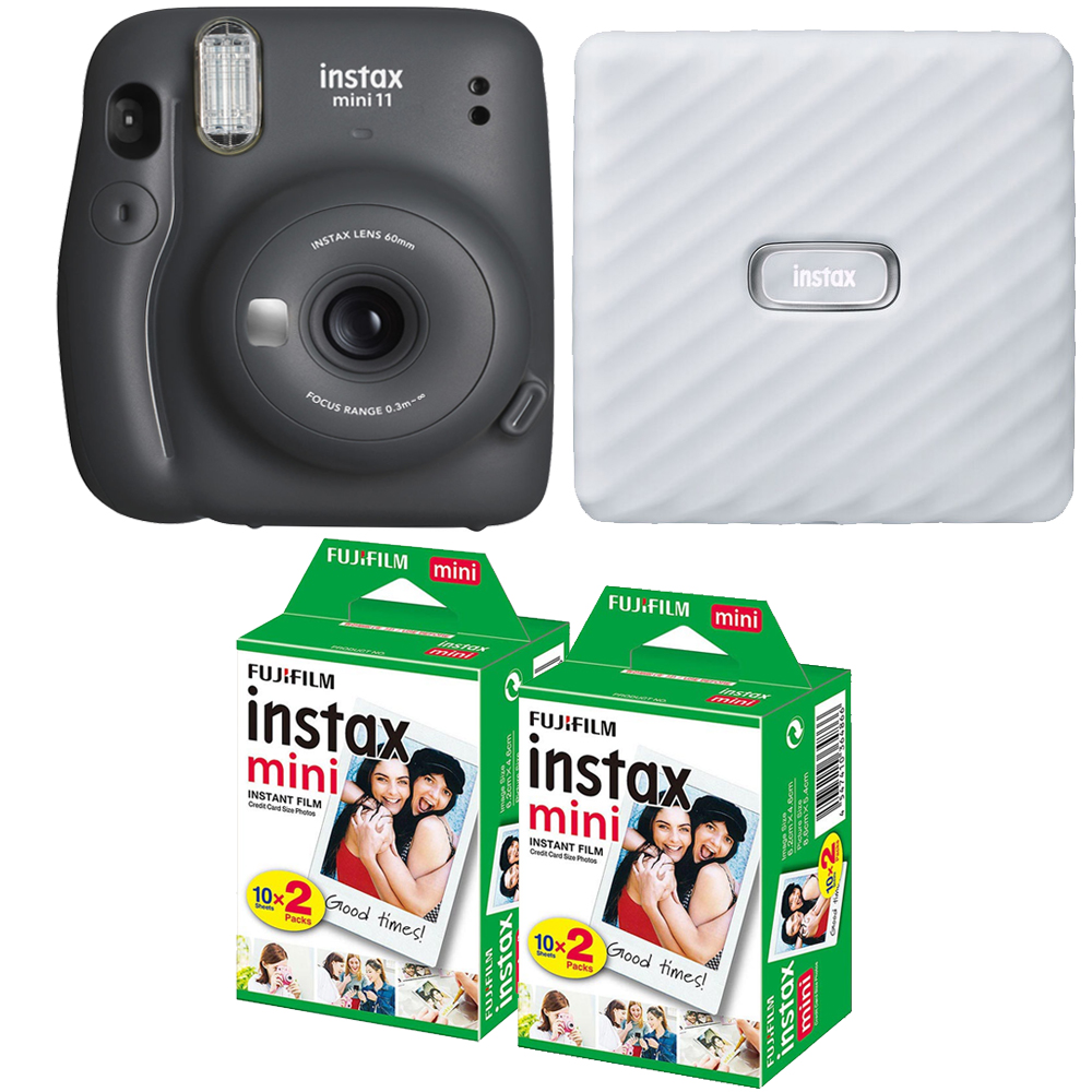 FUJIFILM INSTAX Mini 11 Camera (Gray) + Mini Film White Printer Kit - 2 Pack *FREE SHIPPING*