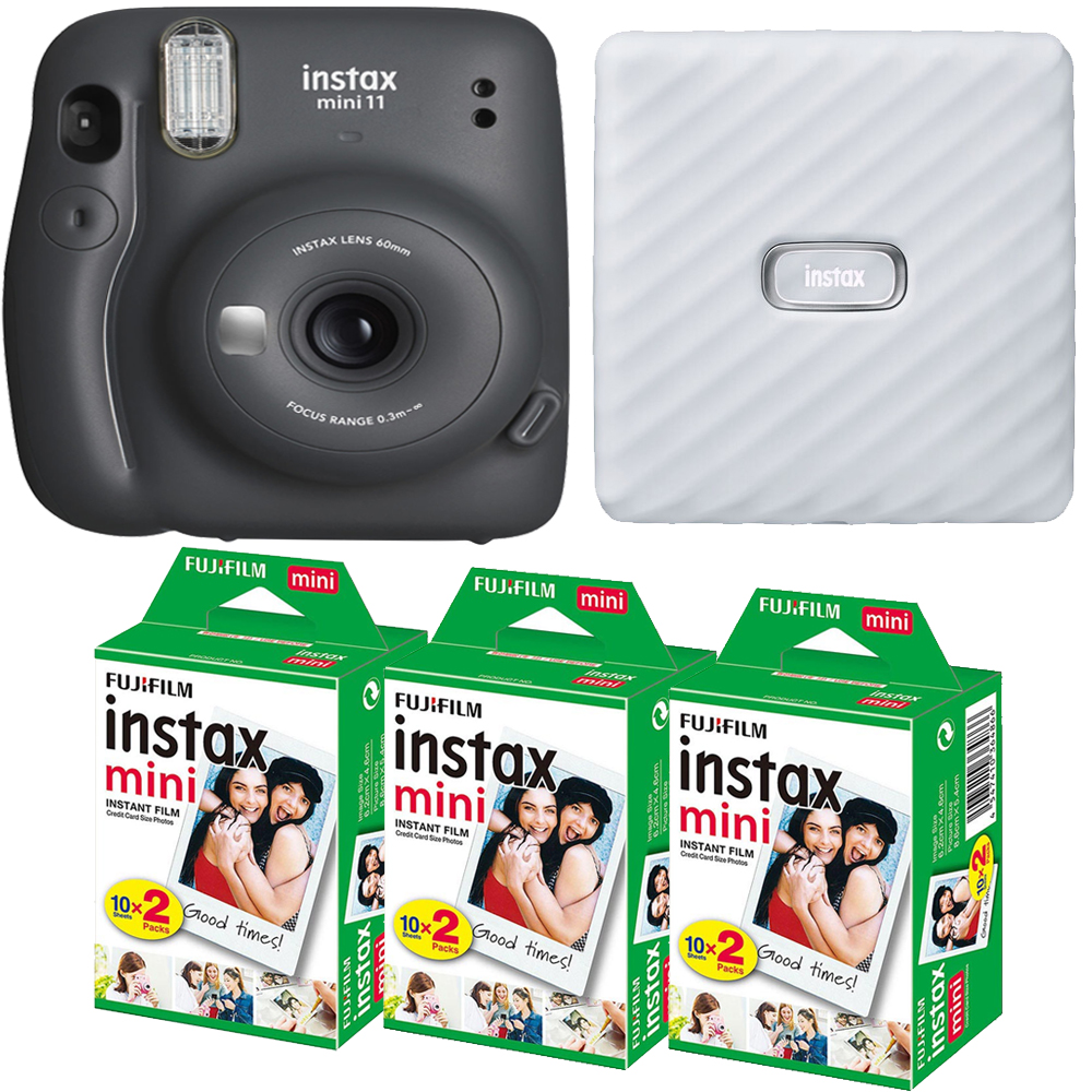 FUJIFILM INSTAX Mini 11 Camera (Gray) + Mini Film White Printer Kit - 3 Pack *FREE SHIPPING*