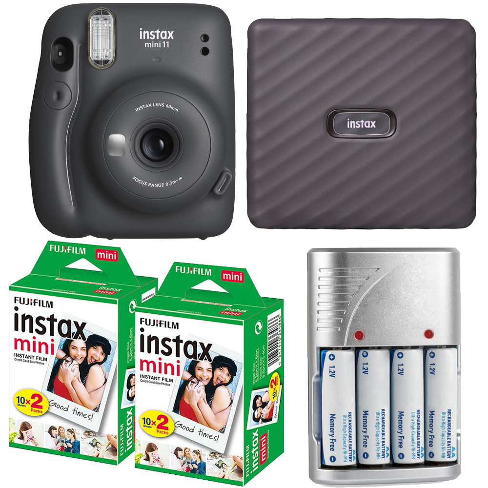 FUJIFILM INSTAX Mini 11 Camera (Gray) + Battery + Mini Film Printer Kit - 2 Pack *FREE SHIPPING*
