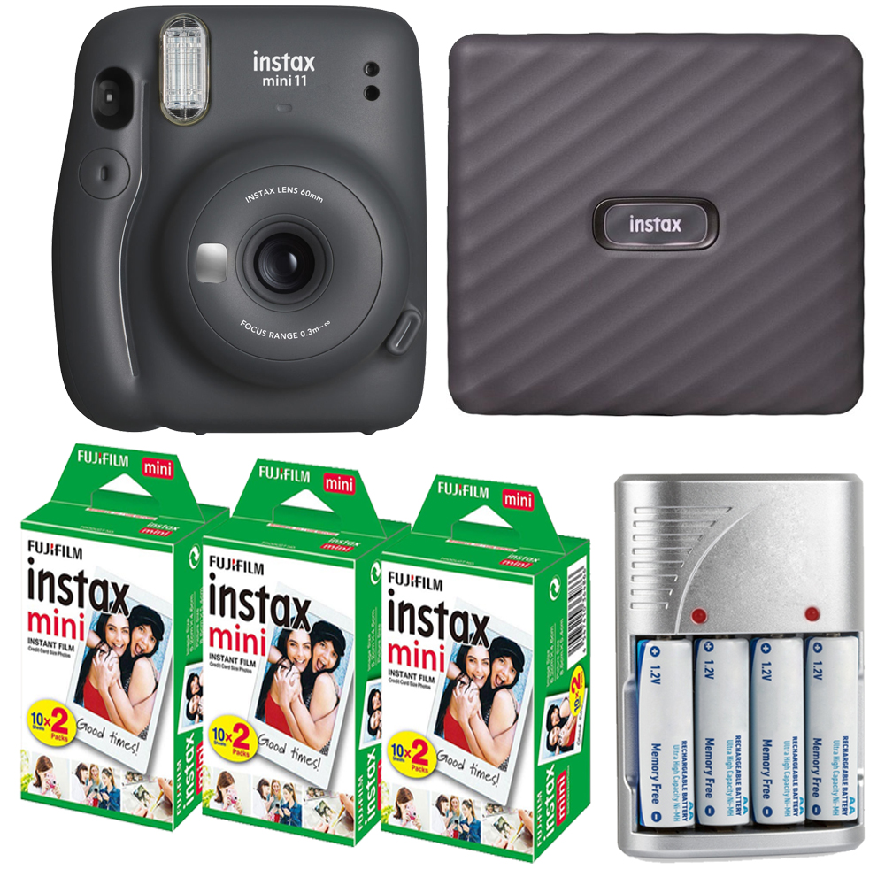 FUJIFILM INSTAX Mini 11 Camera (Gray) + Battery + Mini Film Printer Kit - 3 Pack *FREE SHIPPING*