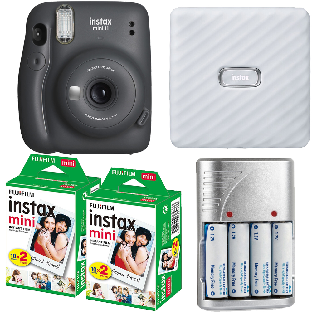 FUJIFILM INSTAX Mini 11 Gray Cam + Battery + Mini Film White Printer Kit - 2 Pack *FREE SHIPPING*