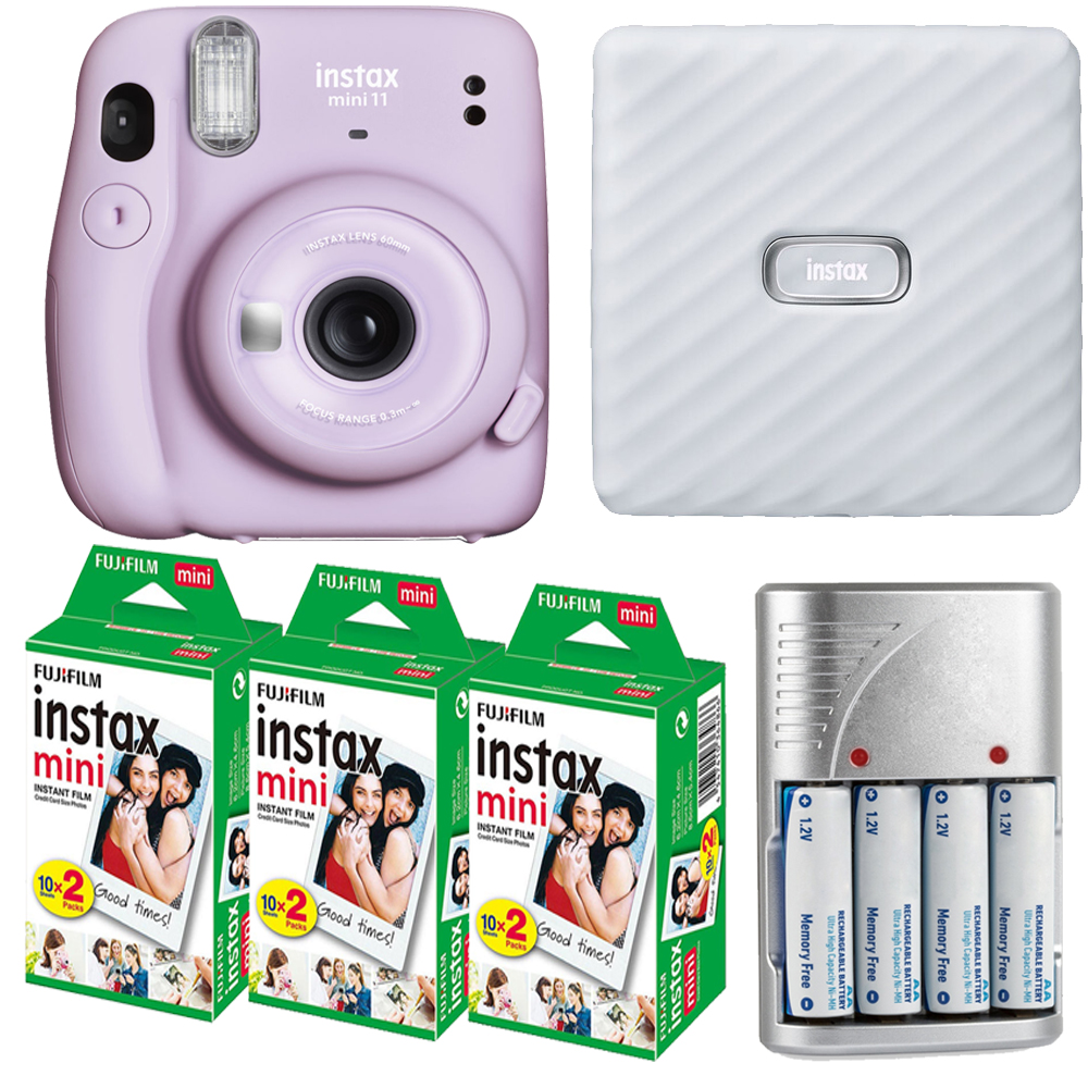 INSTAX Mini 11 Purple Cam + Battery +Mini Film White Printer Kit - 3 Pack *FREE SHIPPING*