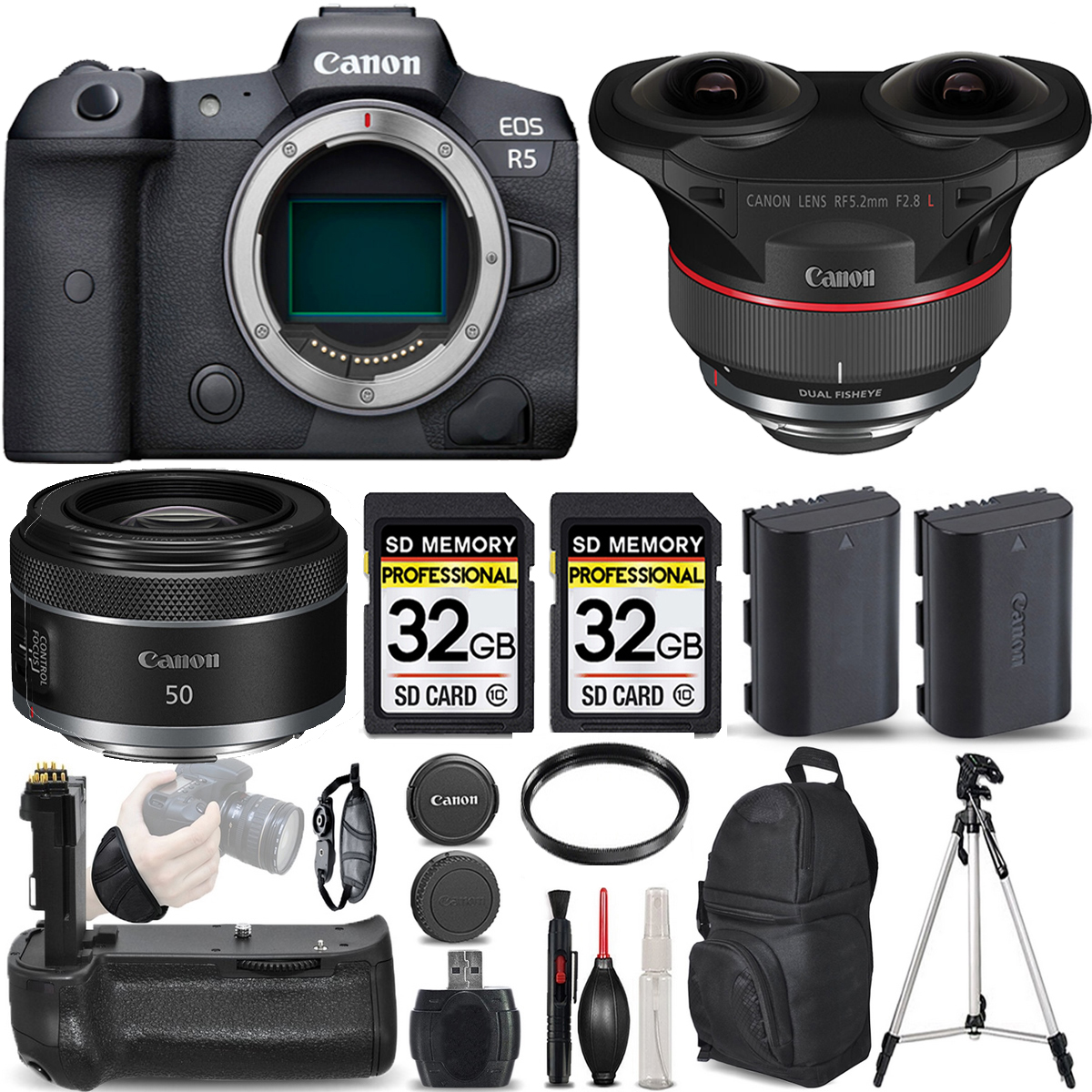 EOS R5 Camera + EF 5.2mm f/2.8L Lens + 50mm STM Lens + Battery + 64GB *FREE SHIPPING*