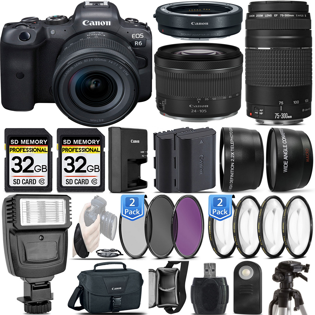EOS R6 Camera + 24-105mm f/4-7.1 Lens IS STM + 75- 300 III - 64GB Kit *FREE SHIPPING*