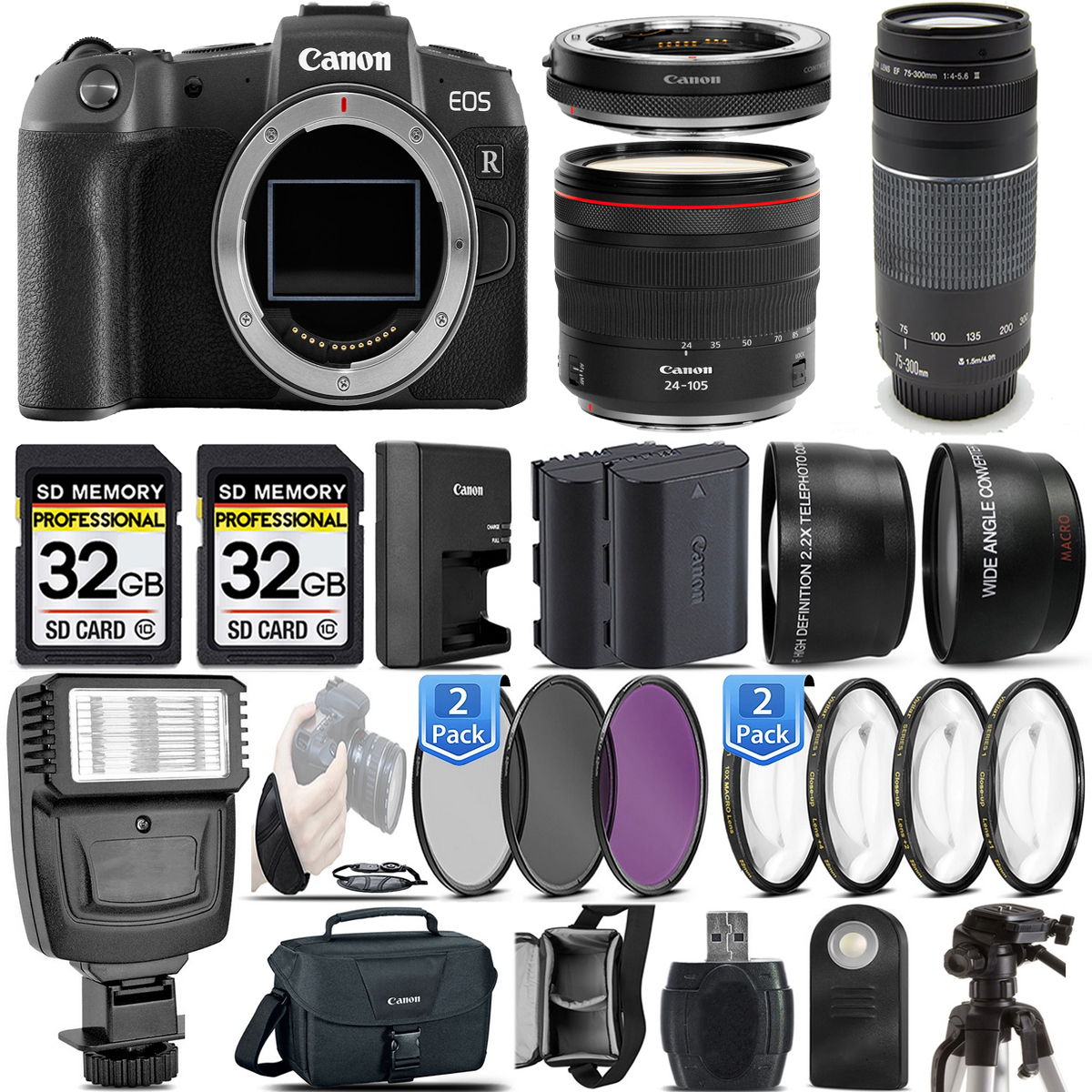 EOS RP Mirrorless SLR Camera + 24-105mm f/4L IS USM + 75- 300 III - 64GB Kit *FREE SHIPPING*